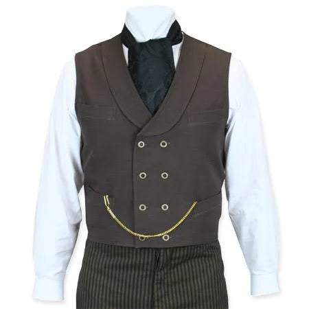 Brown Cotton Canvas Double Breasted Vest Y652