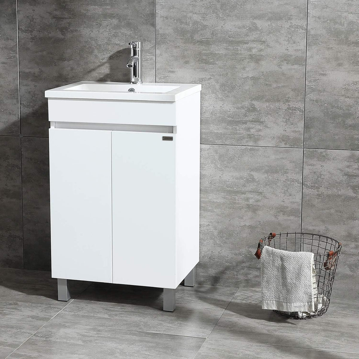 20 Inch Free Standing Bathroom Vanity Cabinet with Resin Sink and Faucet White J1249