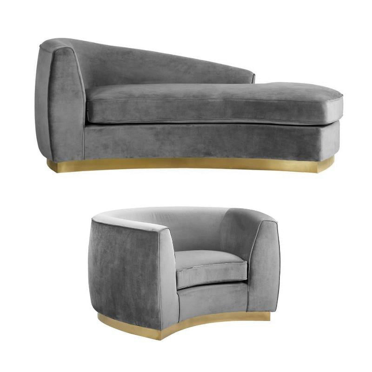 2-Piece Set with Velvet Accent Chair and Chaise in Gray and Gold D5928