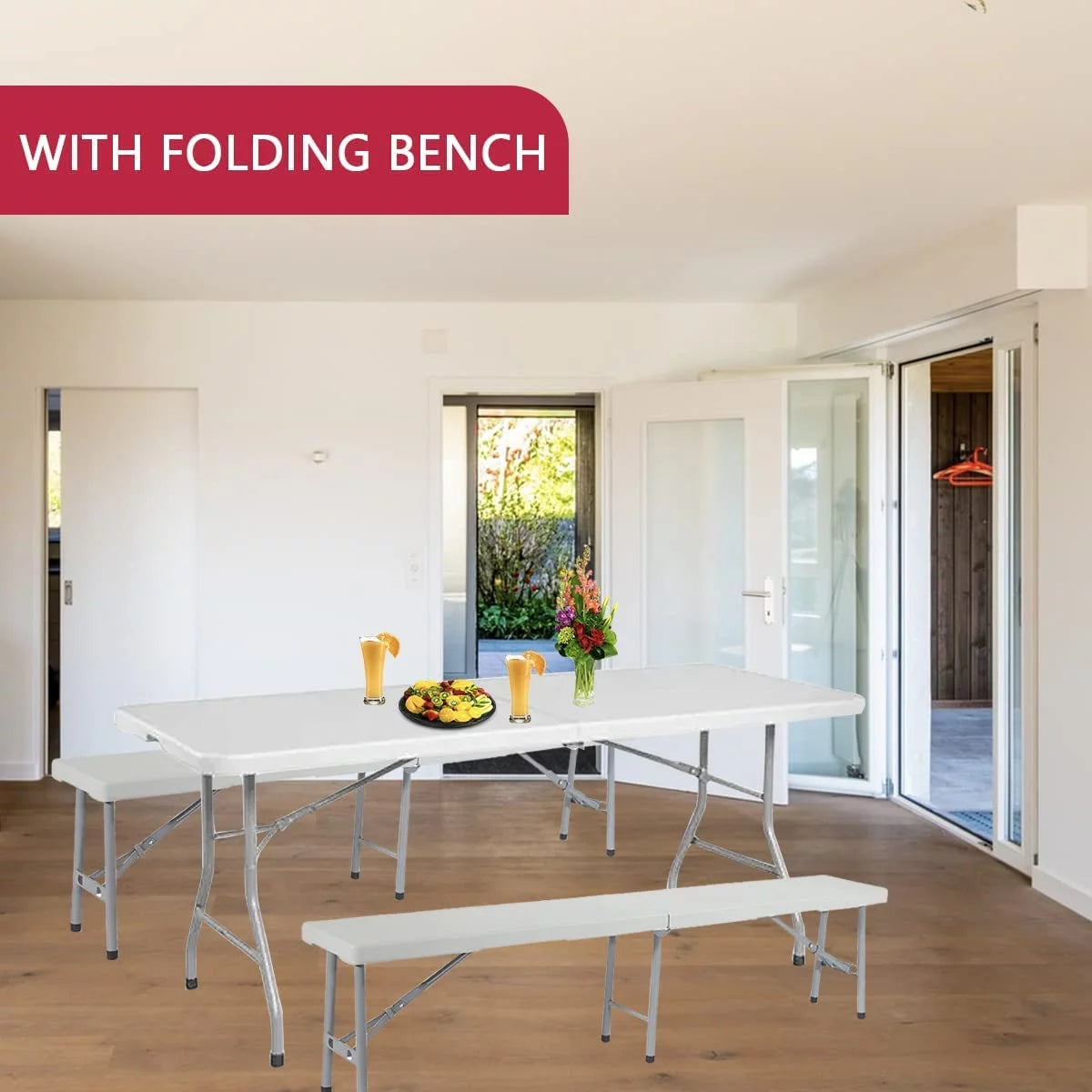 6 ft Plastic Folding Table with Carrying Handle F165