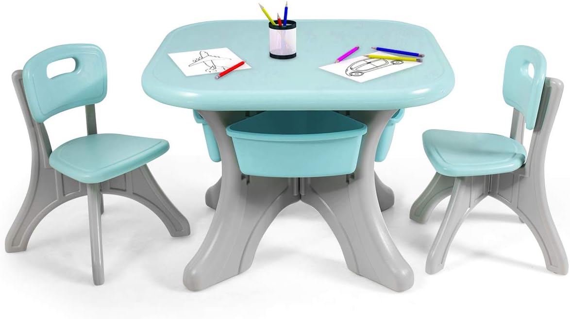 Kids Table and Chair Set, 3 Piece Activity Table with Toy Storage Bin L776497