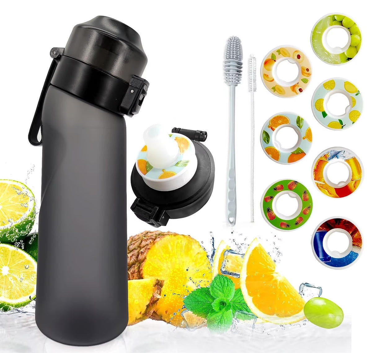 650ML Black Water Bottle with 7 Flavour Pods U37230