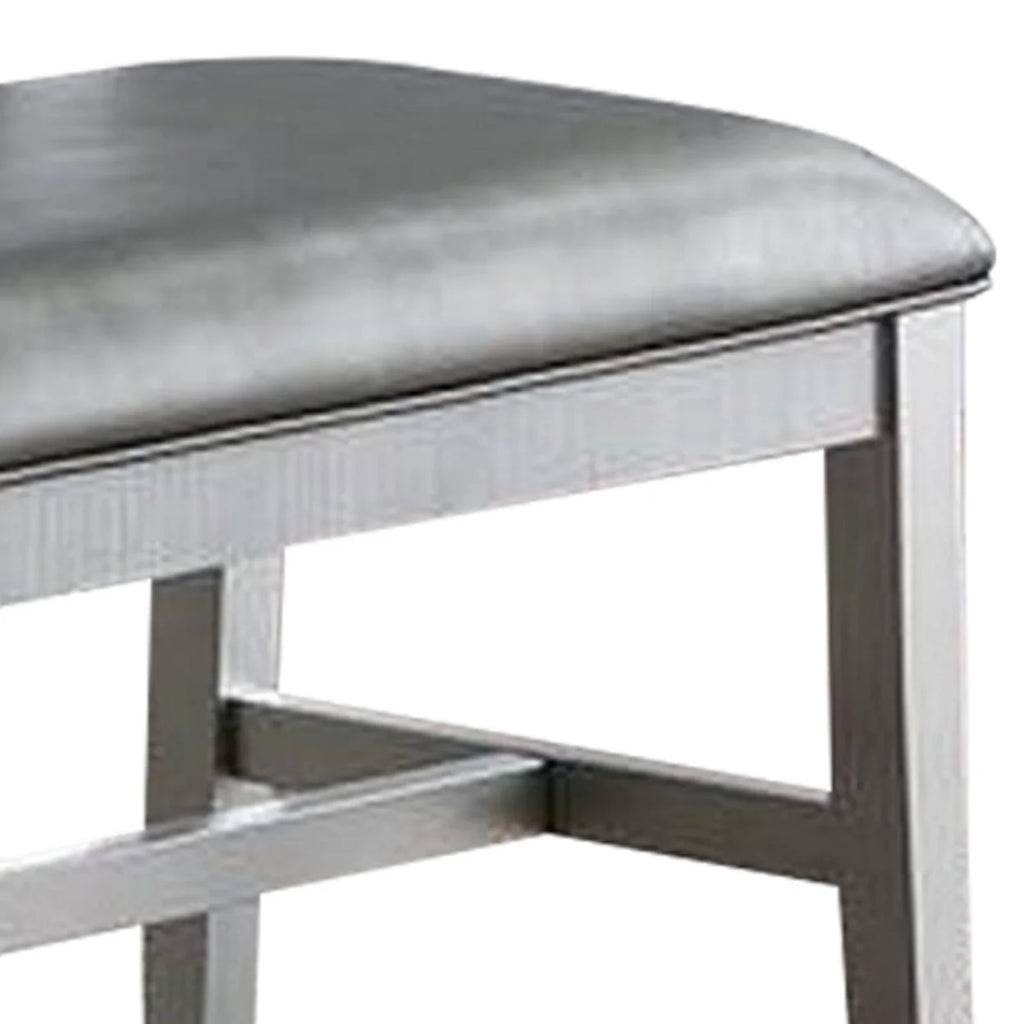 Silver Padded Metallic Gray Faux Leather Dining Bench W456018