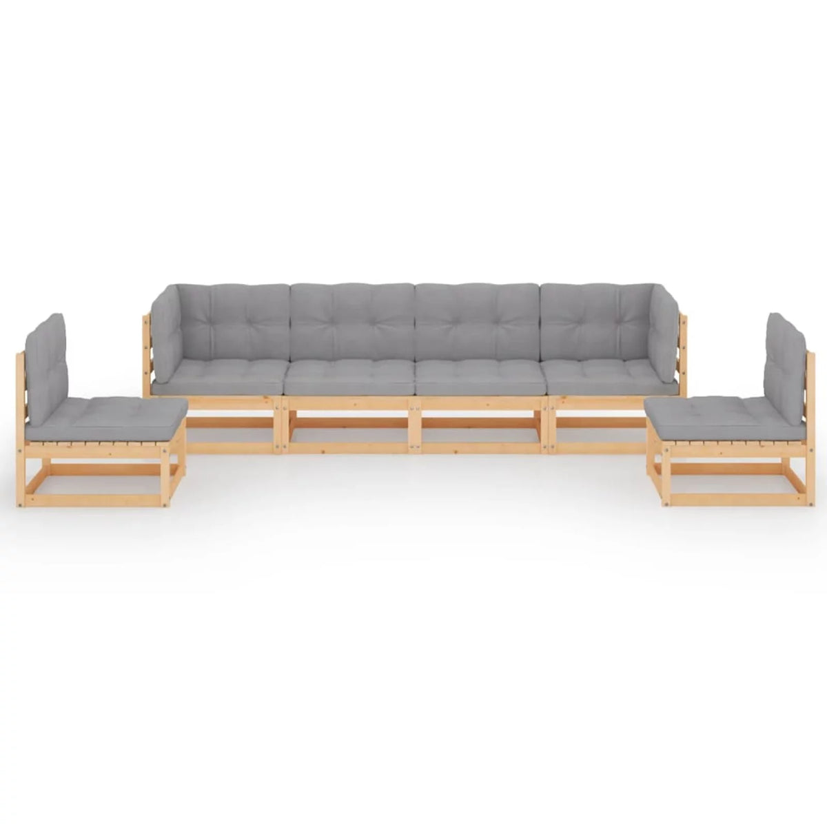 6 Piece Wooden Patio Lounge Set with Gray Cushion D345