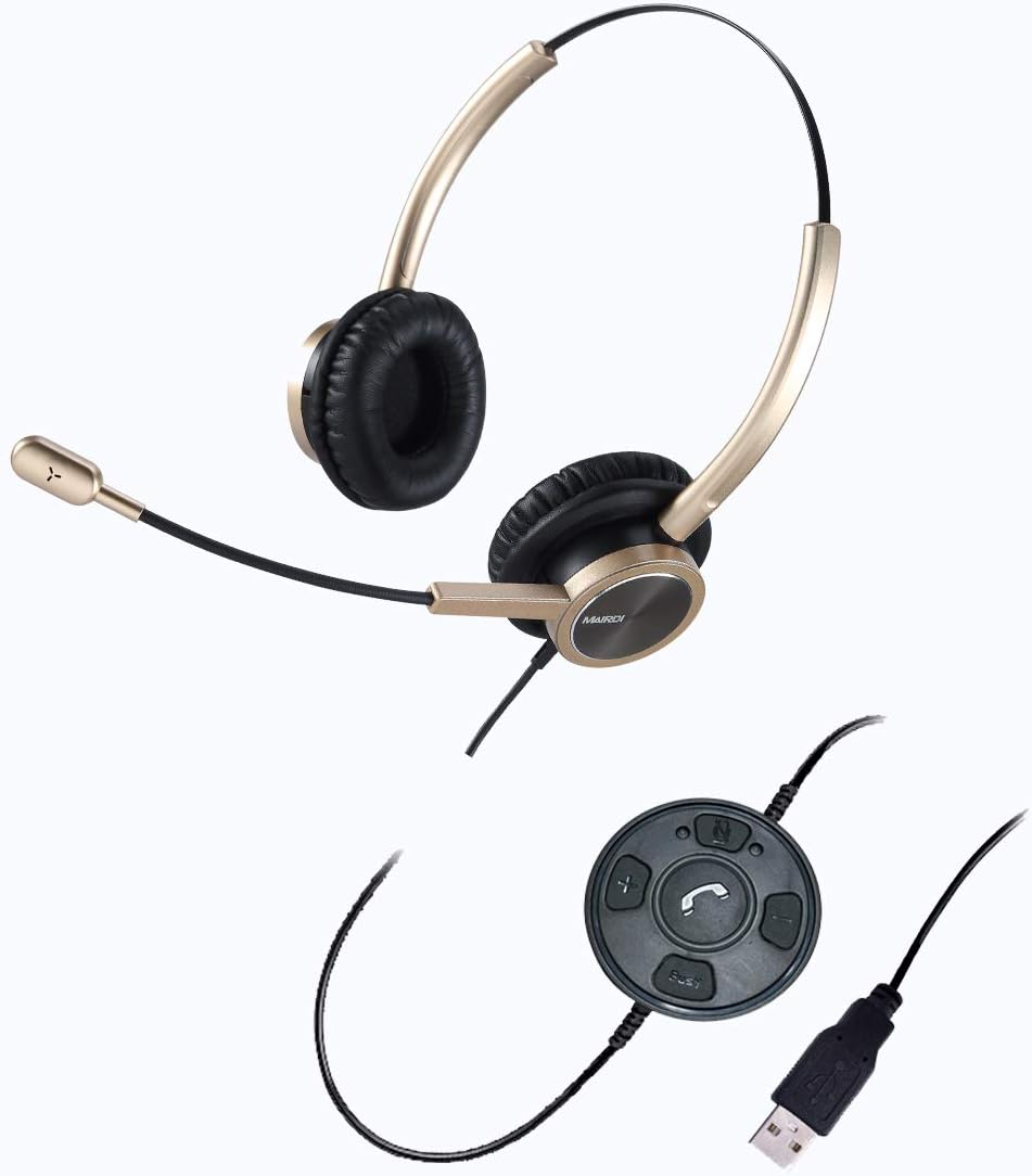 USB Headset with Noise Cancelling Microphone, Mono PC Headset with Busy Light Indicator F1554