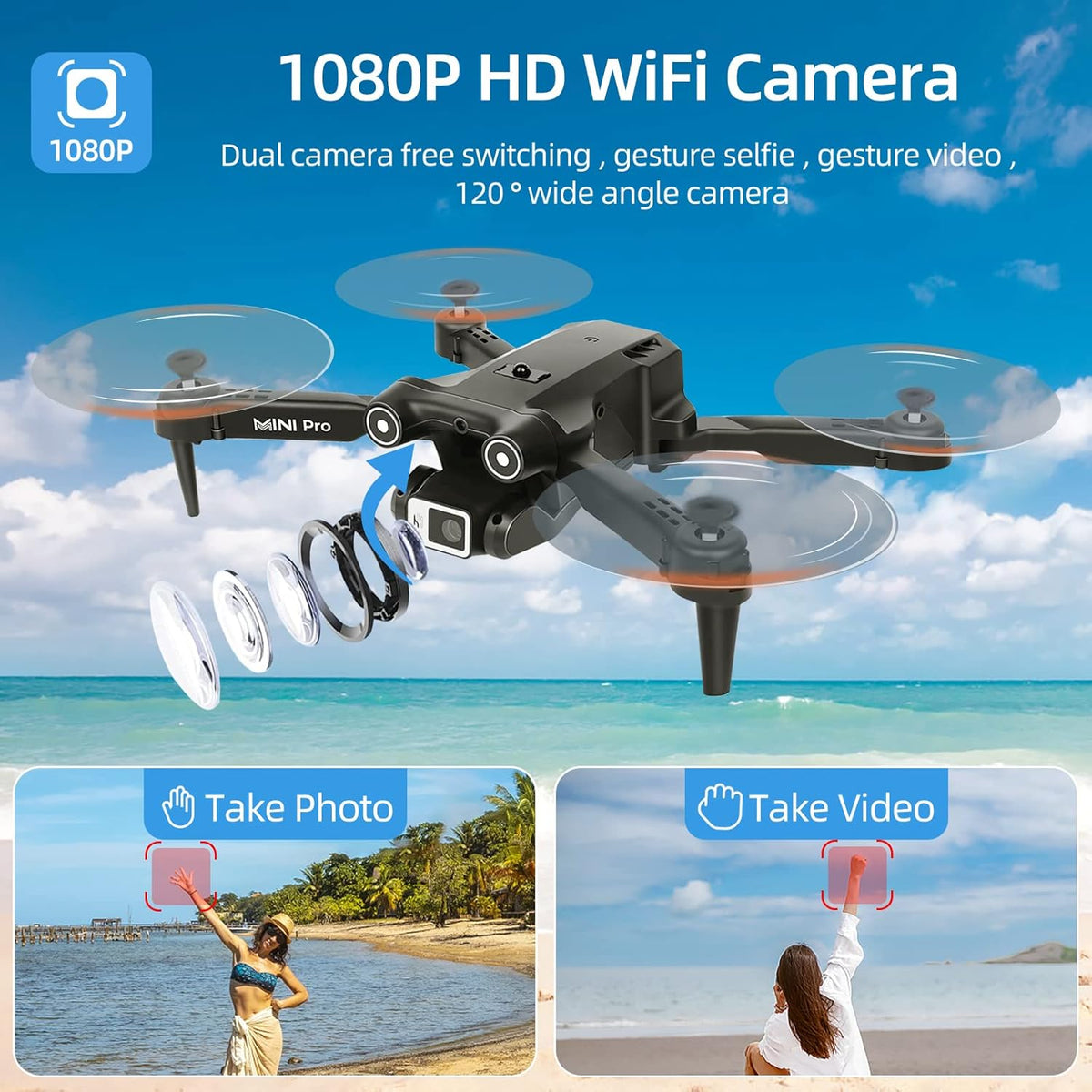 1080P HD FPV Mini Drone with Carrying Case, 2 Batteries J56232