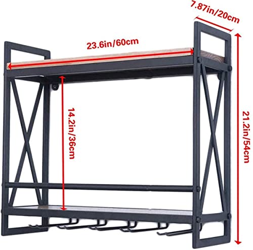 Black 2-Tiers Wood Floating Shelves with 4 Stem Glass A99113