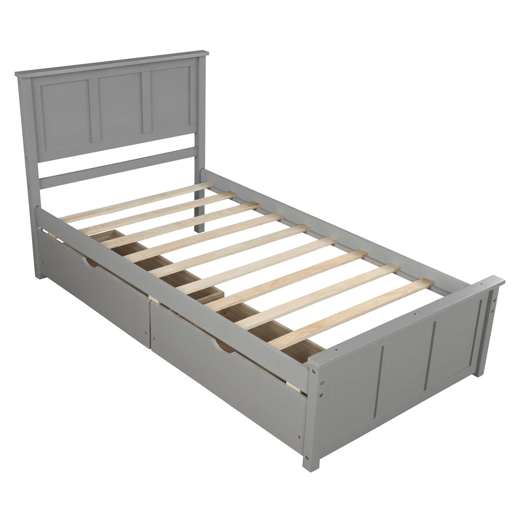 Twin Size Wood Platform Bed with Storage and Headboard Z345