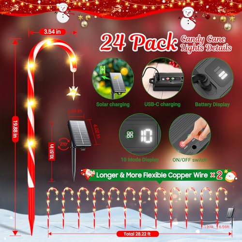 24 Pack Solar Candy Cane Lights Waterproof Q38139