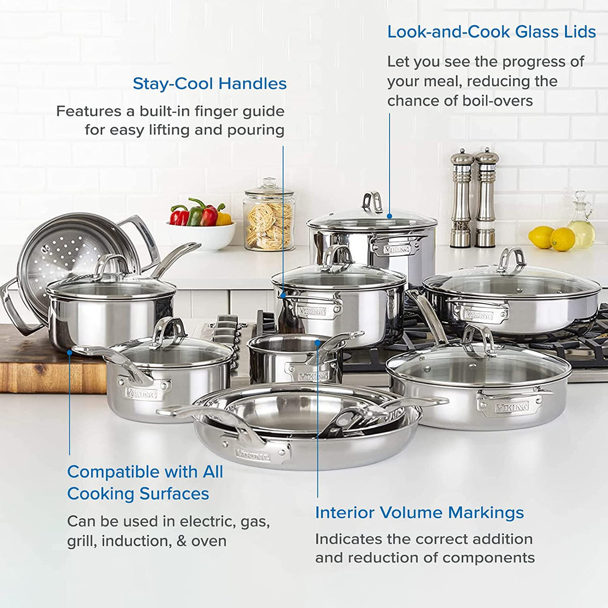 17pc Stainless Steel Cookware Set with Glass Lids Q771