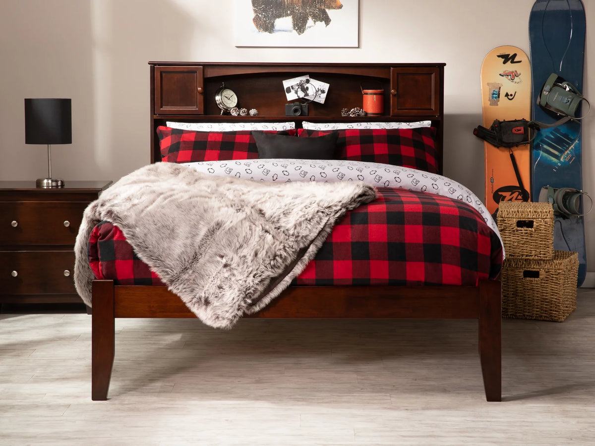 Solid Wood Platform Bed with Storage Headboard P99624