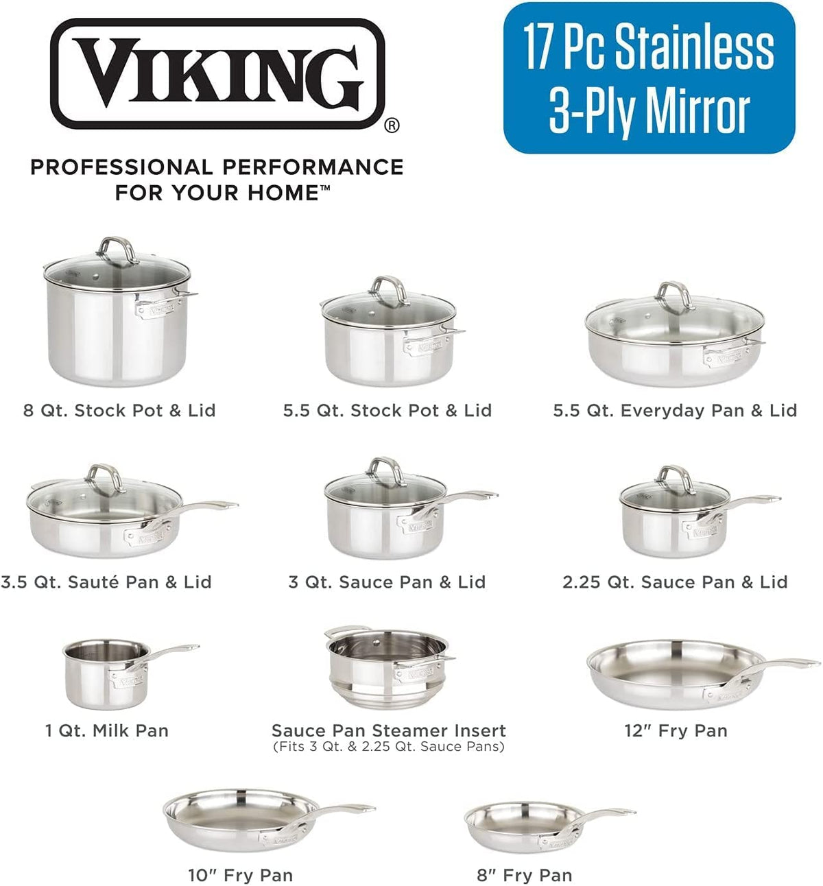 17pc Stainless Steel Cookware Set with Glass Lids Q771