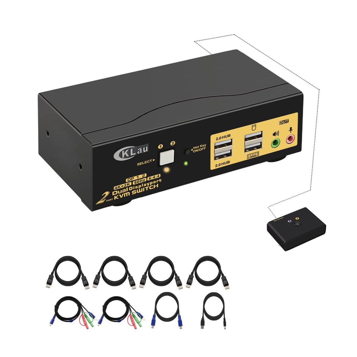 4K@60Hz 2 Port Dual Monitor KVM Switch with Audio, USB 2.0 Hub and Cables N861021