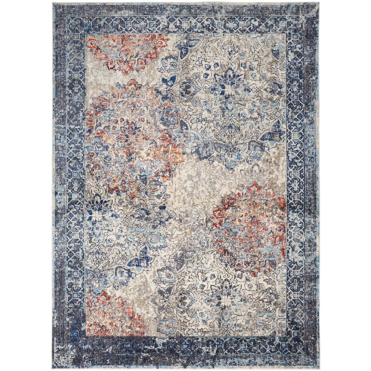 Blue/Ivory/Red Area Rug E3393
