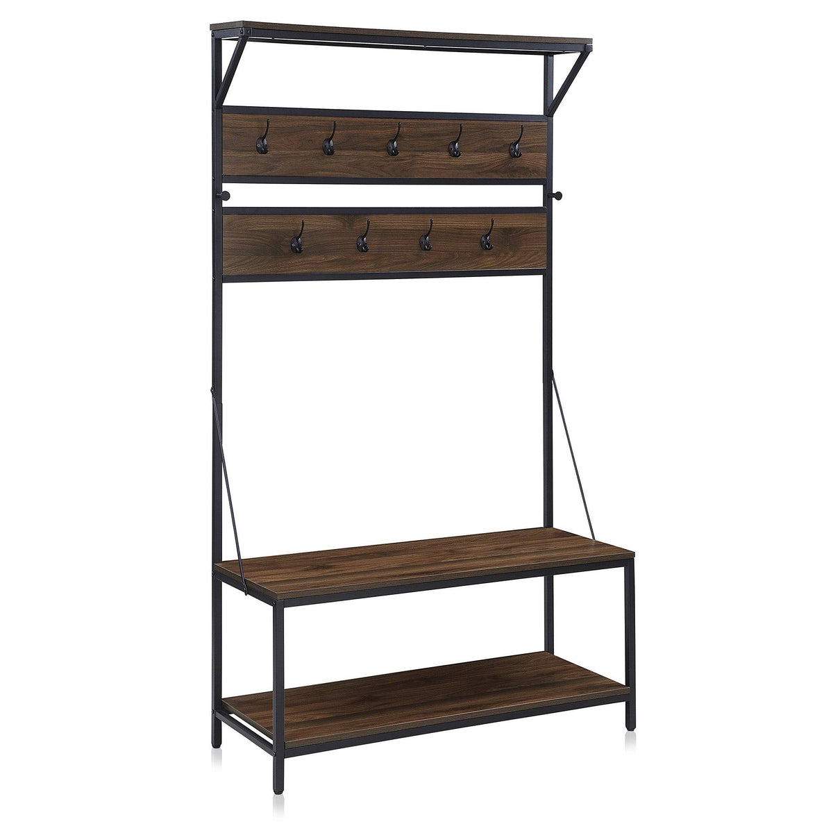 4-in-1 Hall Tree Wood Coat Rack with Metal Frame W984596