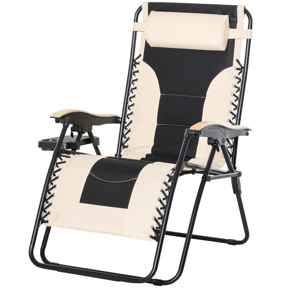 Beige Foldable Reclining Zero Gravity Chair with Cup Holders L9191