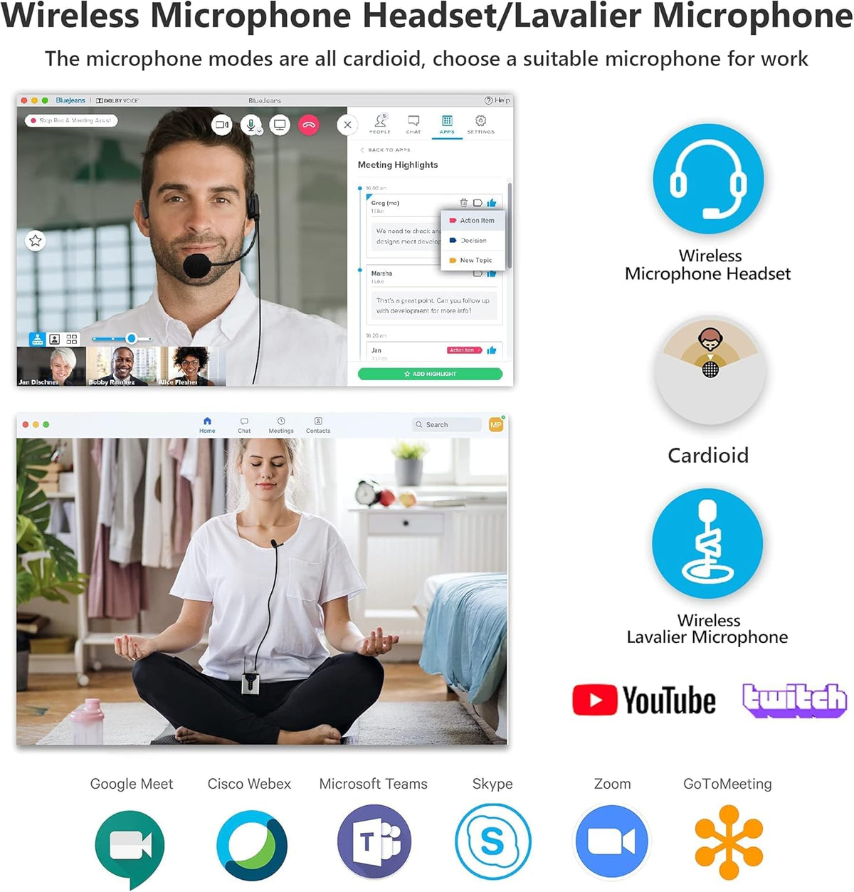 Wireless USB Microphone for Computer, 98 feet, Plug & Play H714974