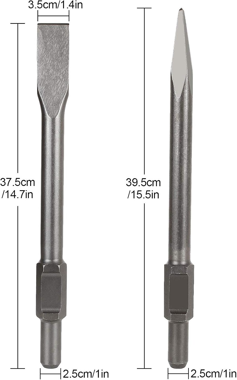 12 inch Demolition Hammer Drill Flat Tip and Bull Point Chisels, Pack of 2 X6225