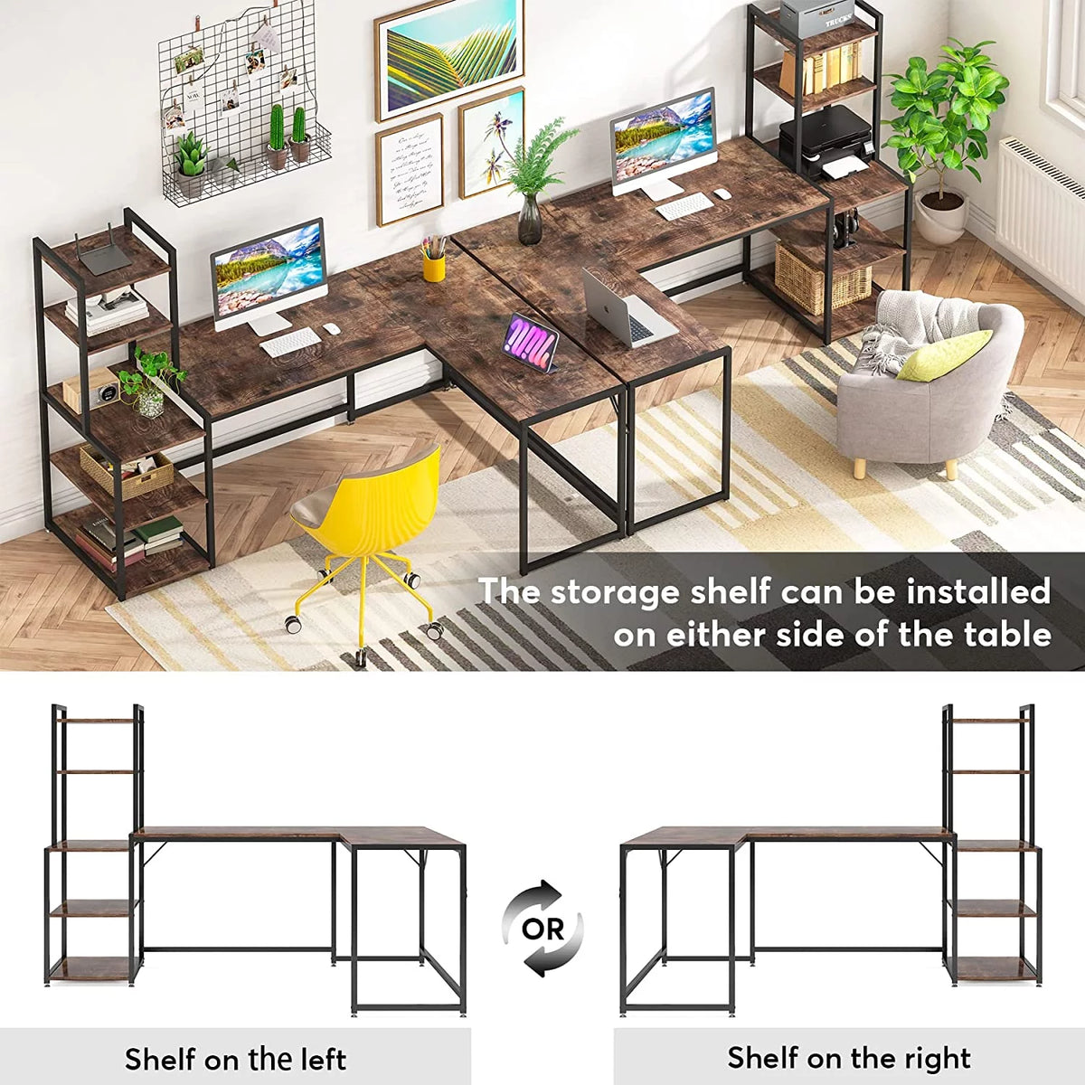 79 Inch Reversible L-Shaped Corner Desk with Shelves L40659