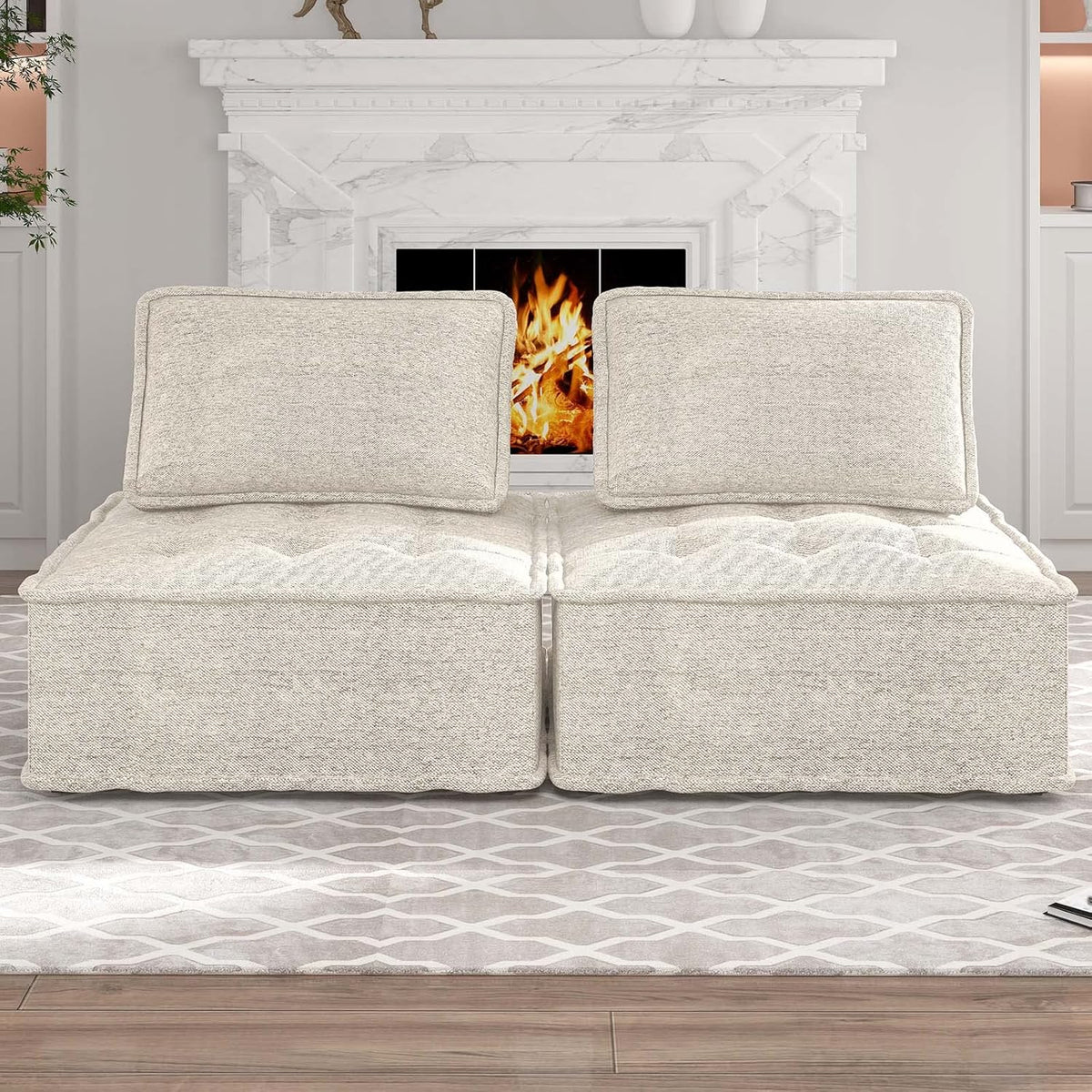 Beige Armless Floor Sofa 2PCS Modular with Removable Back Cushion A545