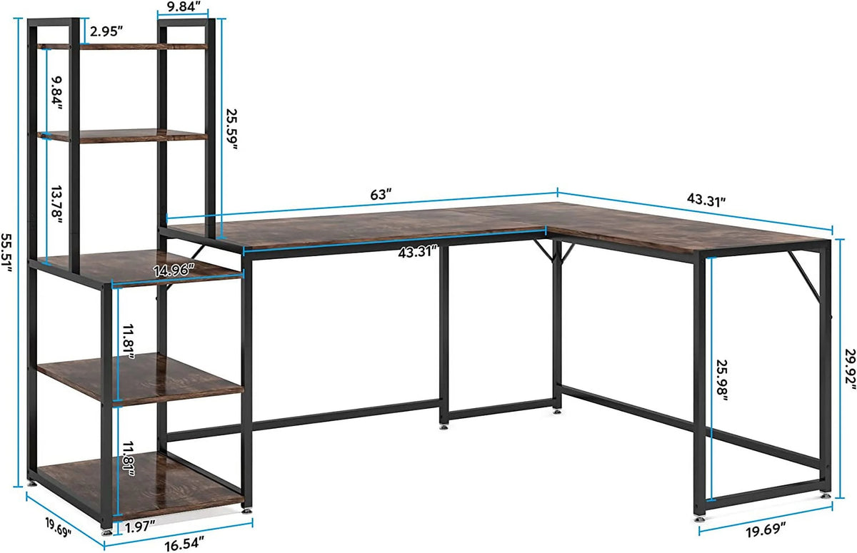 79 Inch Reversible L-Shaped Corner Desk with Shelves L40659