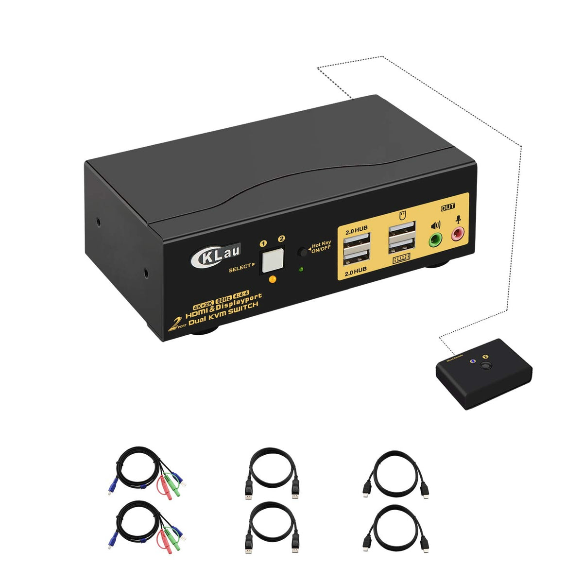 4K@60Hz 2 Port Dual Monitor KVM Switch with Audio, USB 2.0 Hub and Cables N861021