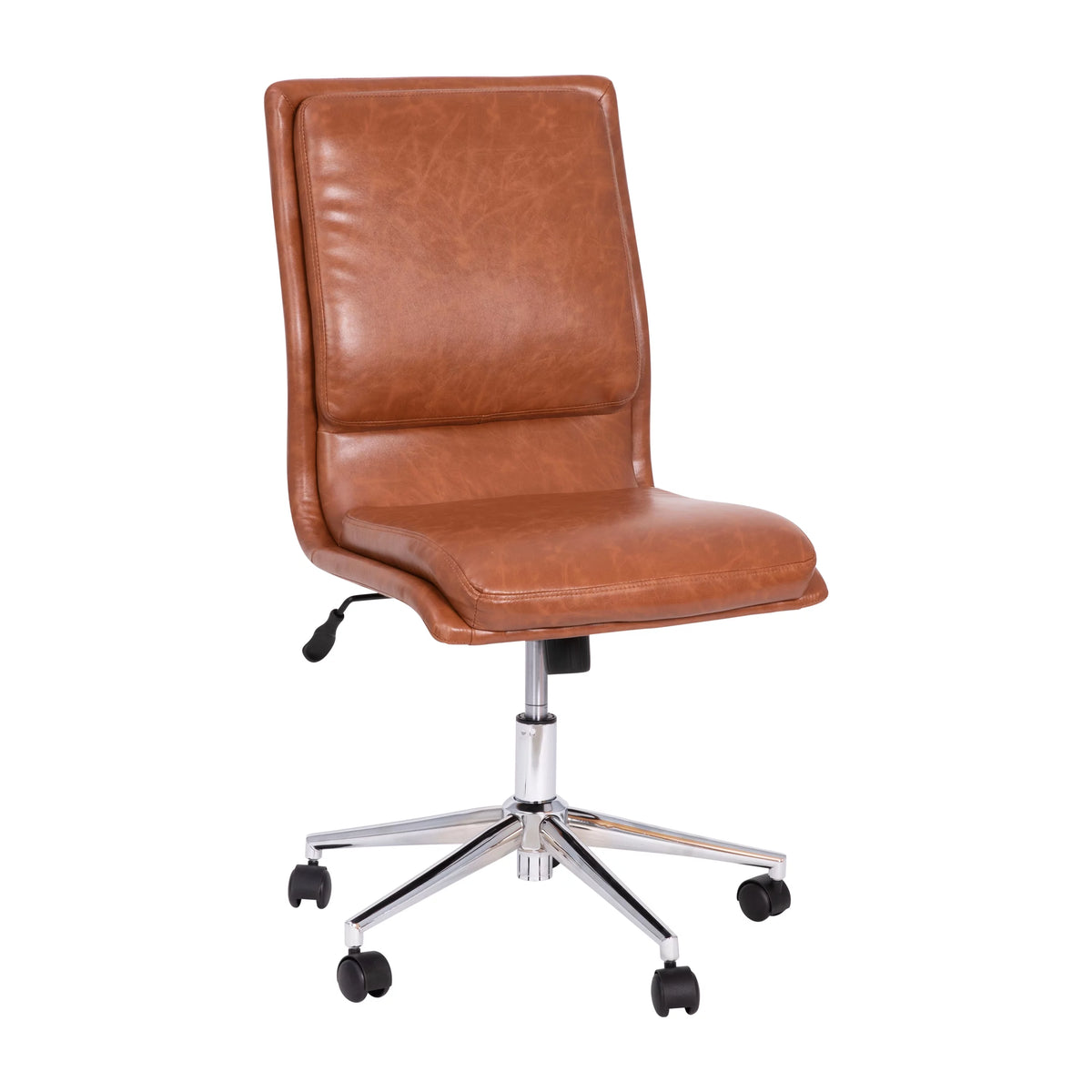 Brown Faux Leather Mid-Back Office Chair with Casters E1630