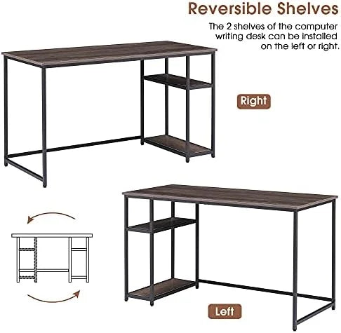 Brown 55" Computer Desk with Shelves U3371