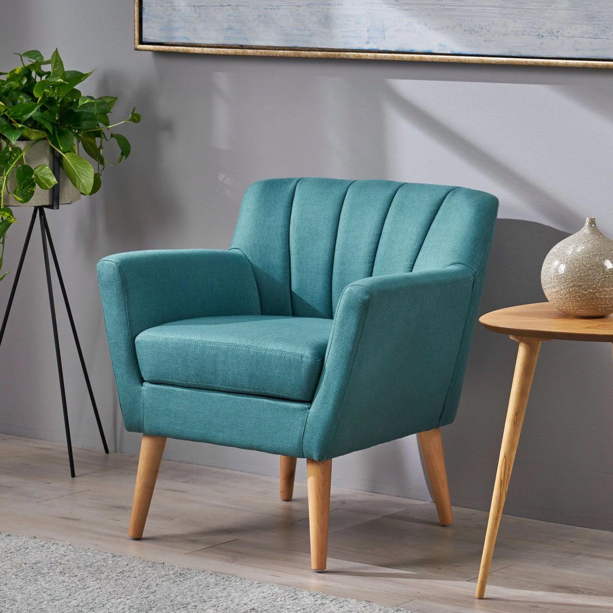 Blue Fabric and Wood Club Chair J160901