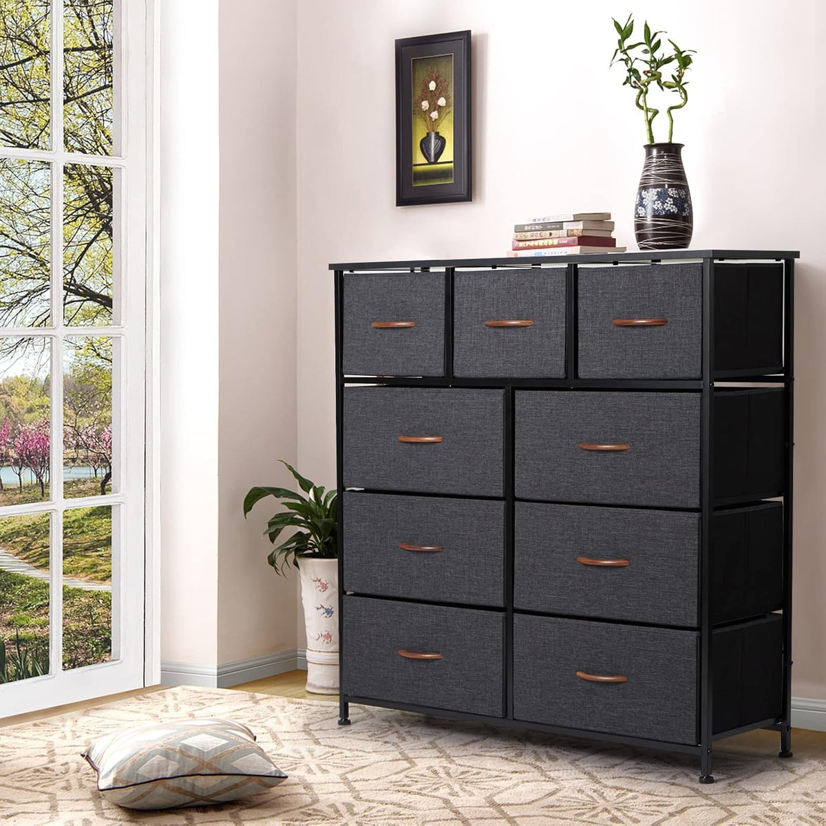 9 Drawer Dresser with Steel Frame and Wooden Top P719035