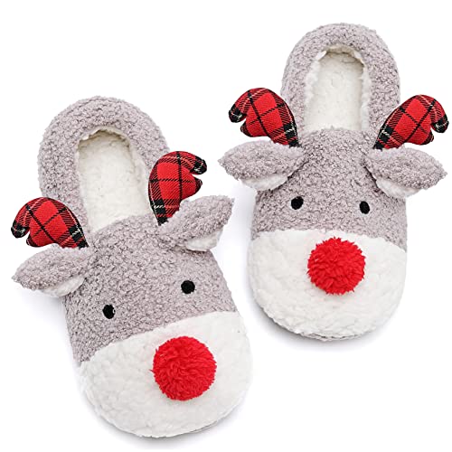 Cute Fuzzy Reindeer House Slippers Indoor Shoes F1944
