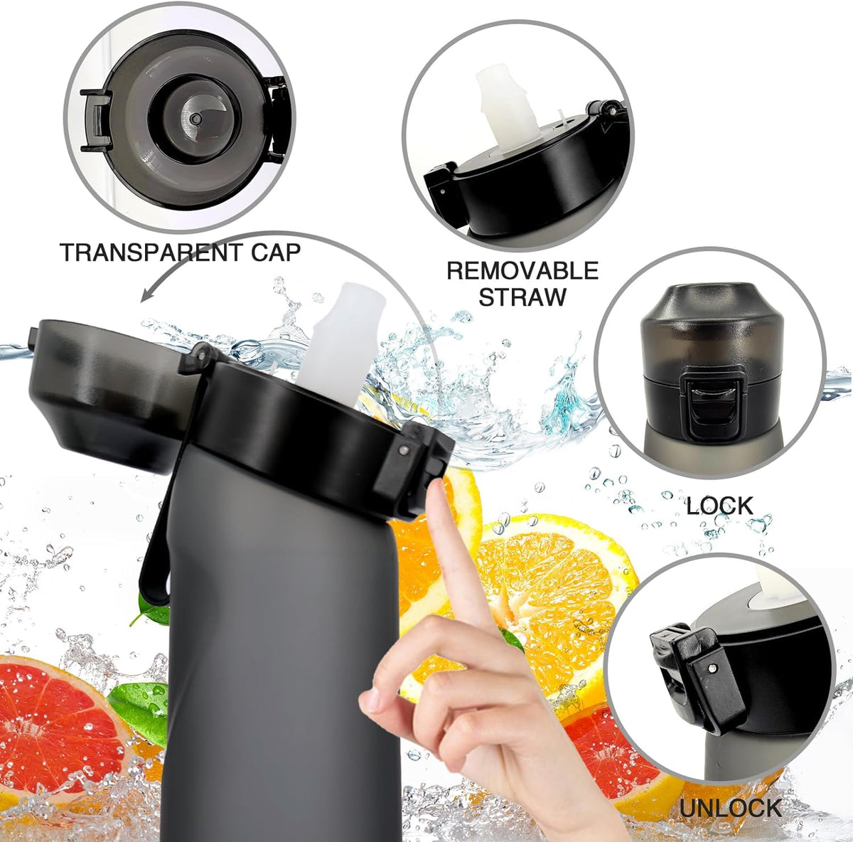650ML Black Water Bottle with 7 Flavour Pods U37230