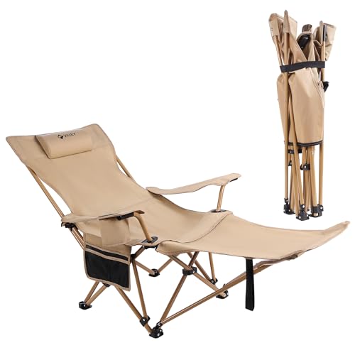 Beige Reclining Camping Lounge Chair with Footrest P5787