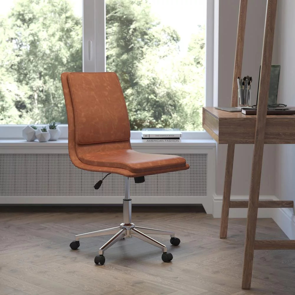 Brown Faux Leather Mid-Back Office Chair with Casters E1630