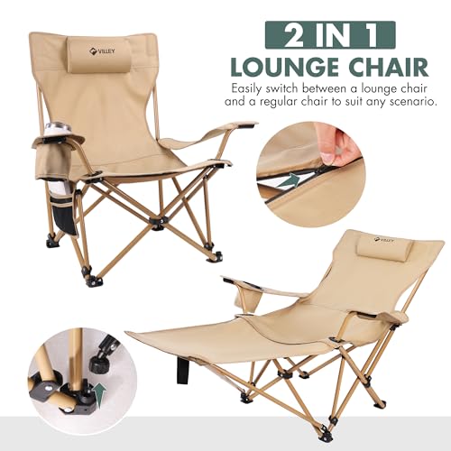 Beige Reclining Camping Lounge Chair with Footrest P5787