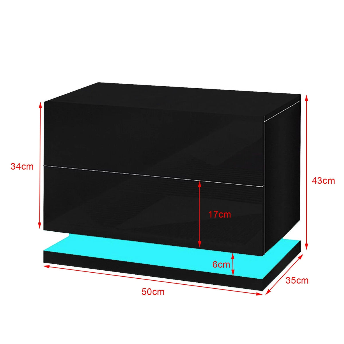 Black 2 Drawer High Gloss Nightstand W51382