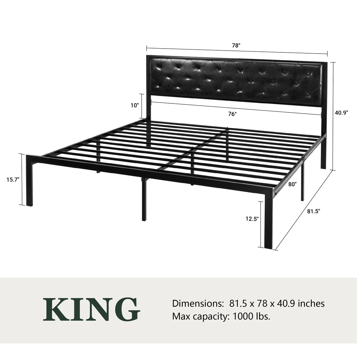 Full Size Metal Bed Frame with Upholstered Headboard P73356