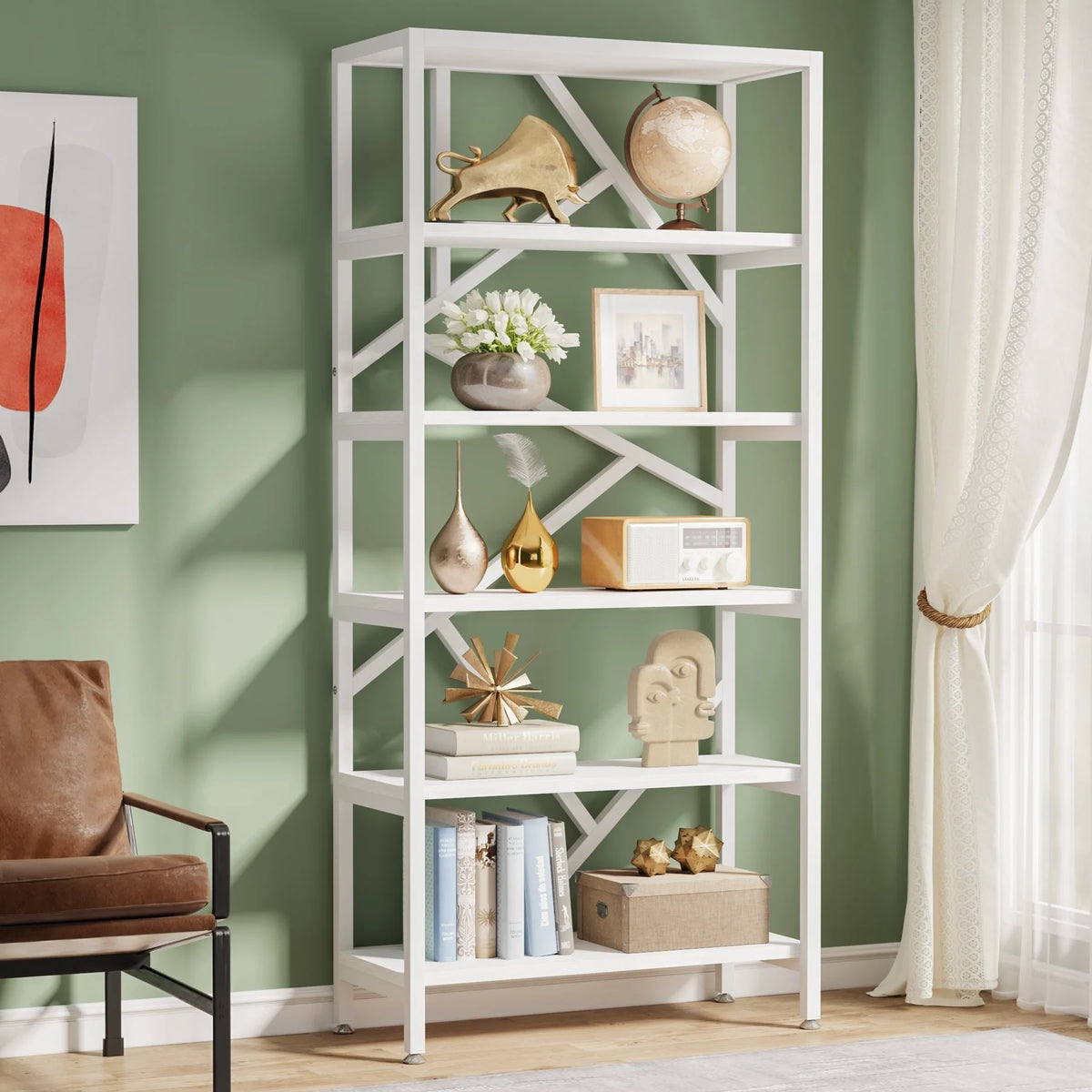 71" 6 Tier Rustic Brown Wood Etagere Bookcase U7157