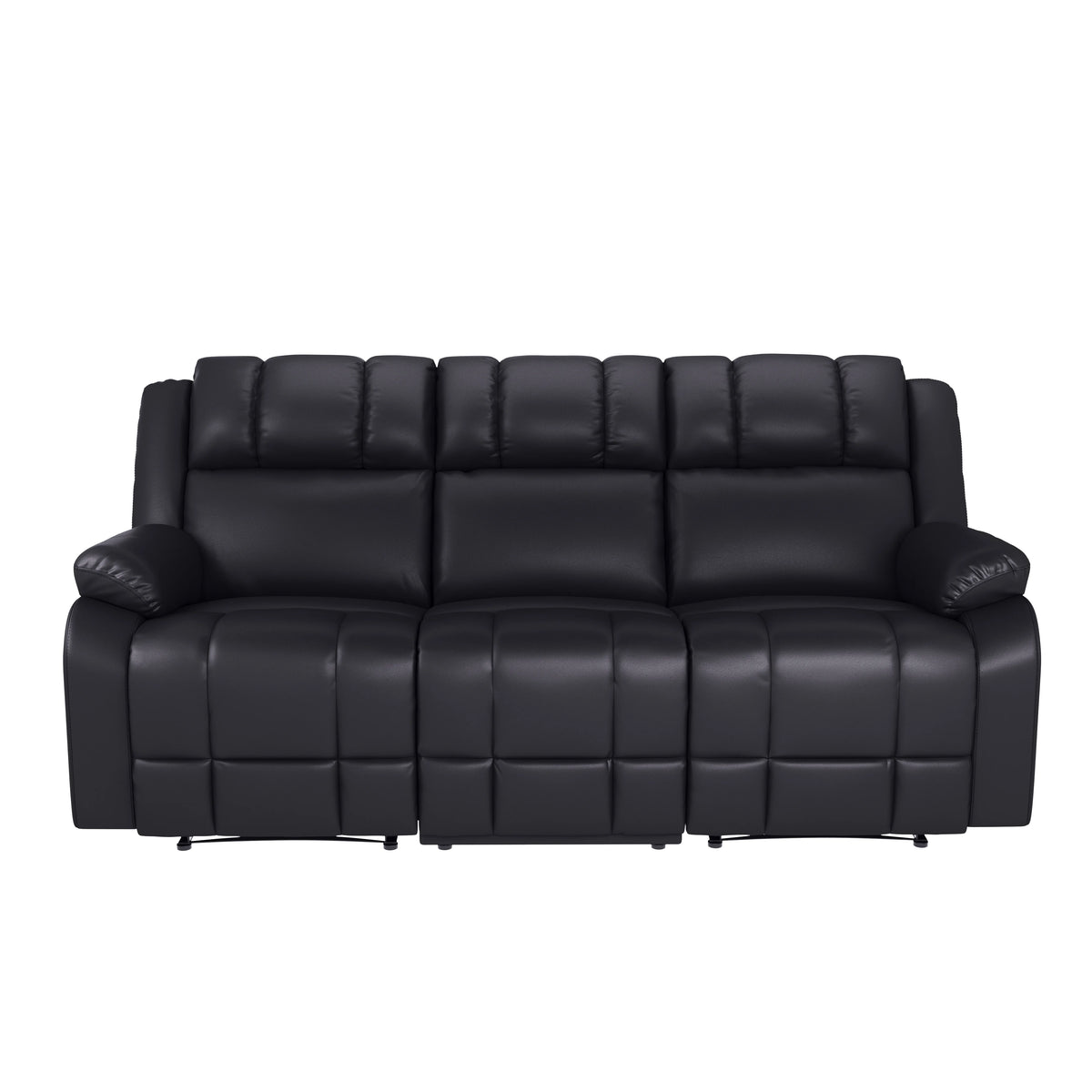 Caviar Black Faux Leather Reclining Sofa Q477