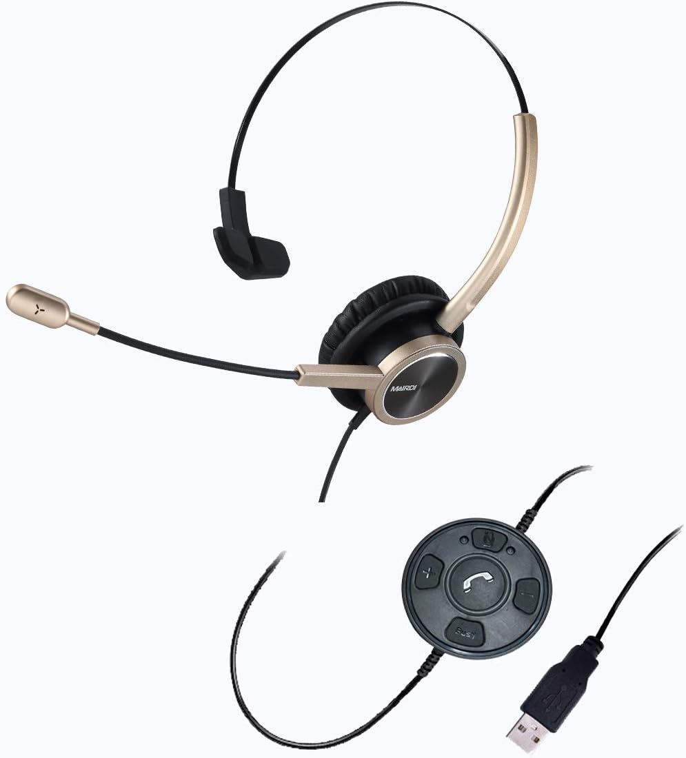 USB Headset with Noise Cancelling Microphone, Mono PC Headset with Busy Light Indicator F1554