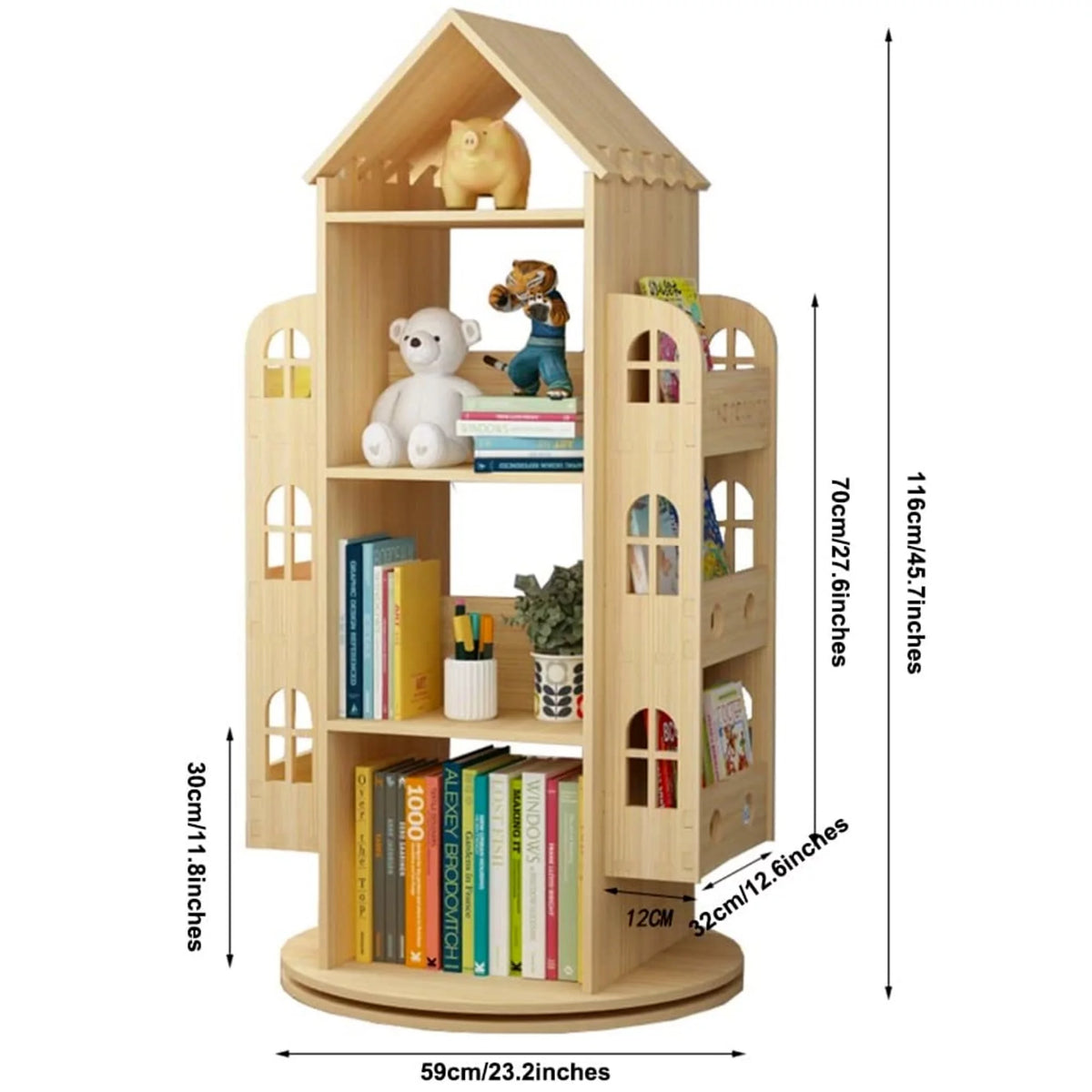 4-Tier Rotating Solid Wood Bookshelf N1423