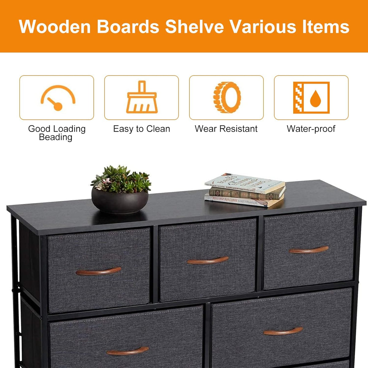 9 Drawer Dresser with Steel Frame and Wooden Top P719035