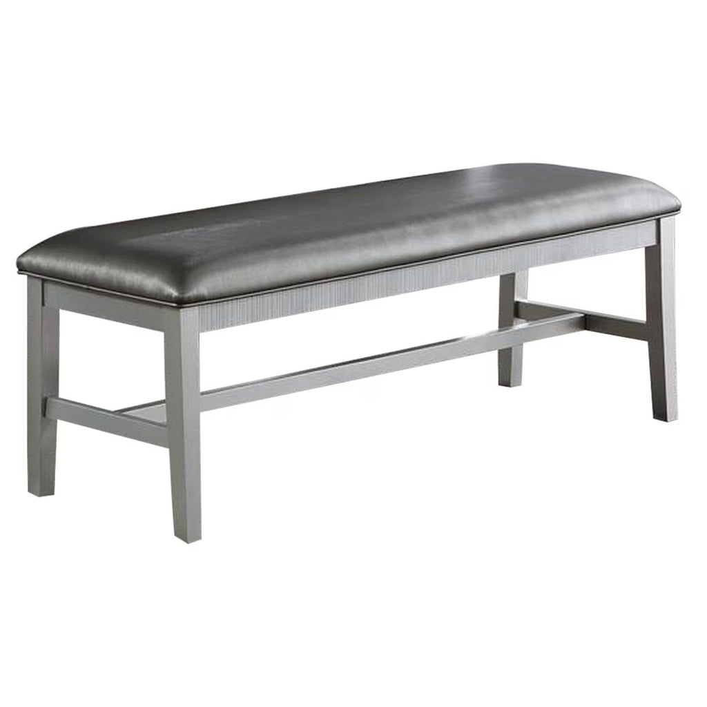 Silver Padded Metallic Gray Faux Leather Dining Bench W456018