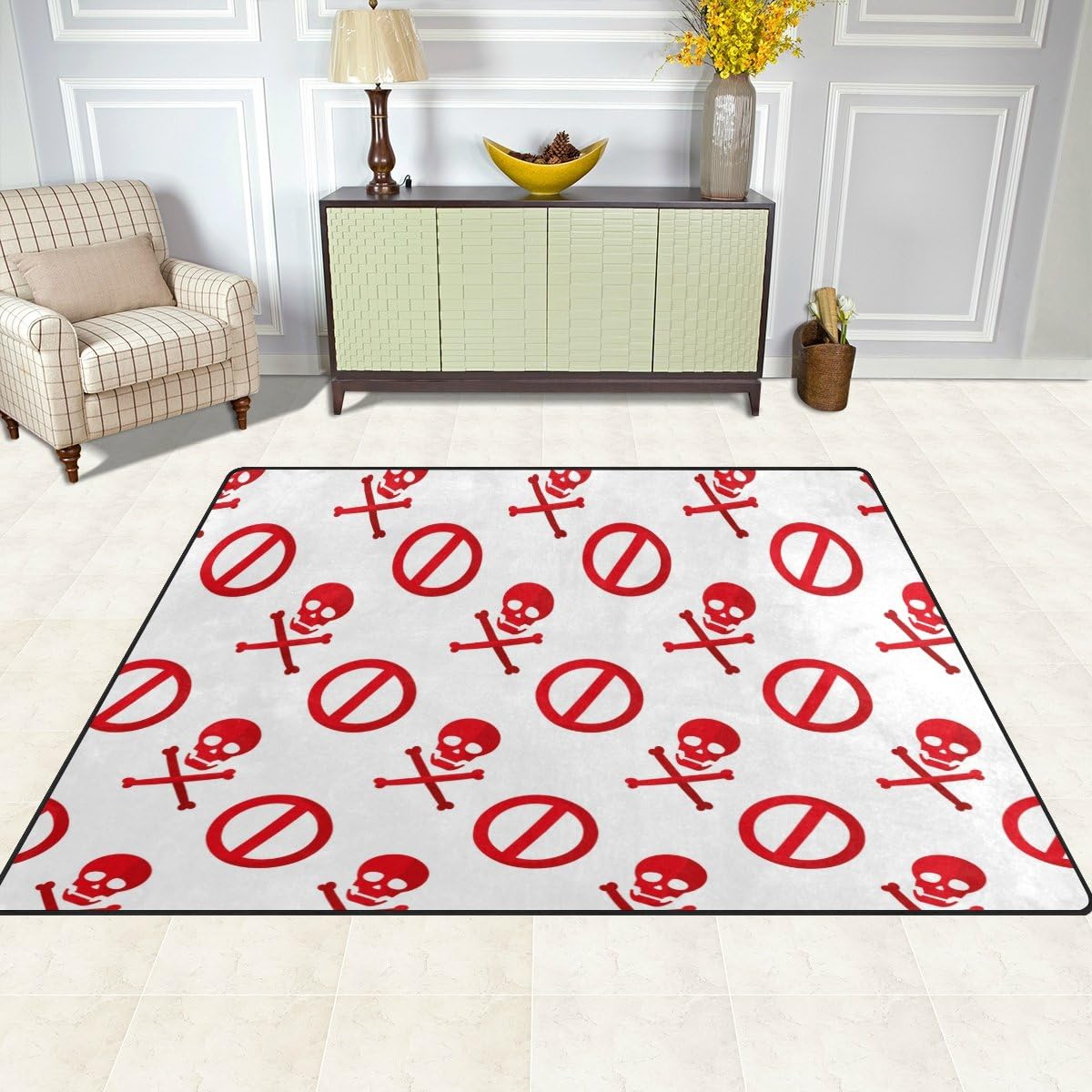Red Darger Skull Symbol Lightweight Carpet Mats, 6'8" x 4'10" Area Soft Rugs Floor Mat Rug O127082