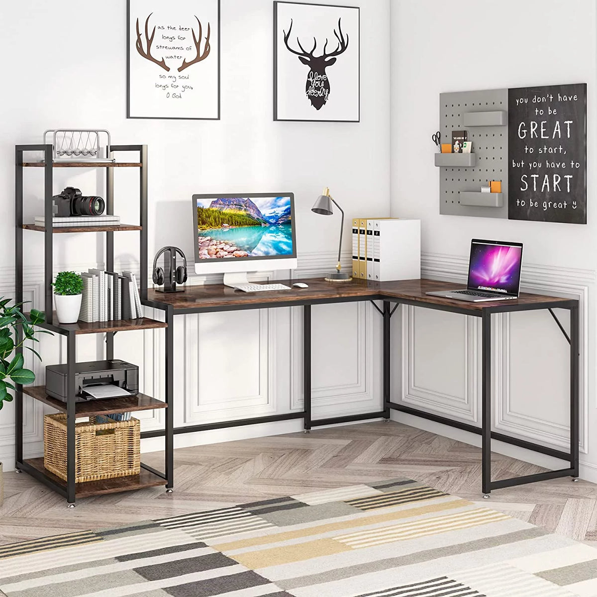 79 Inch Reversible L-Shaped Corner Desk with Shelves L40659
