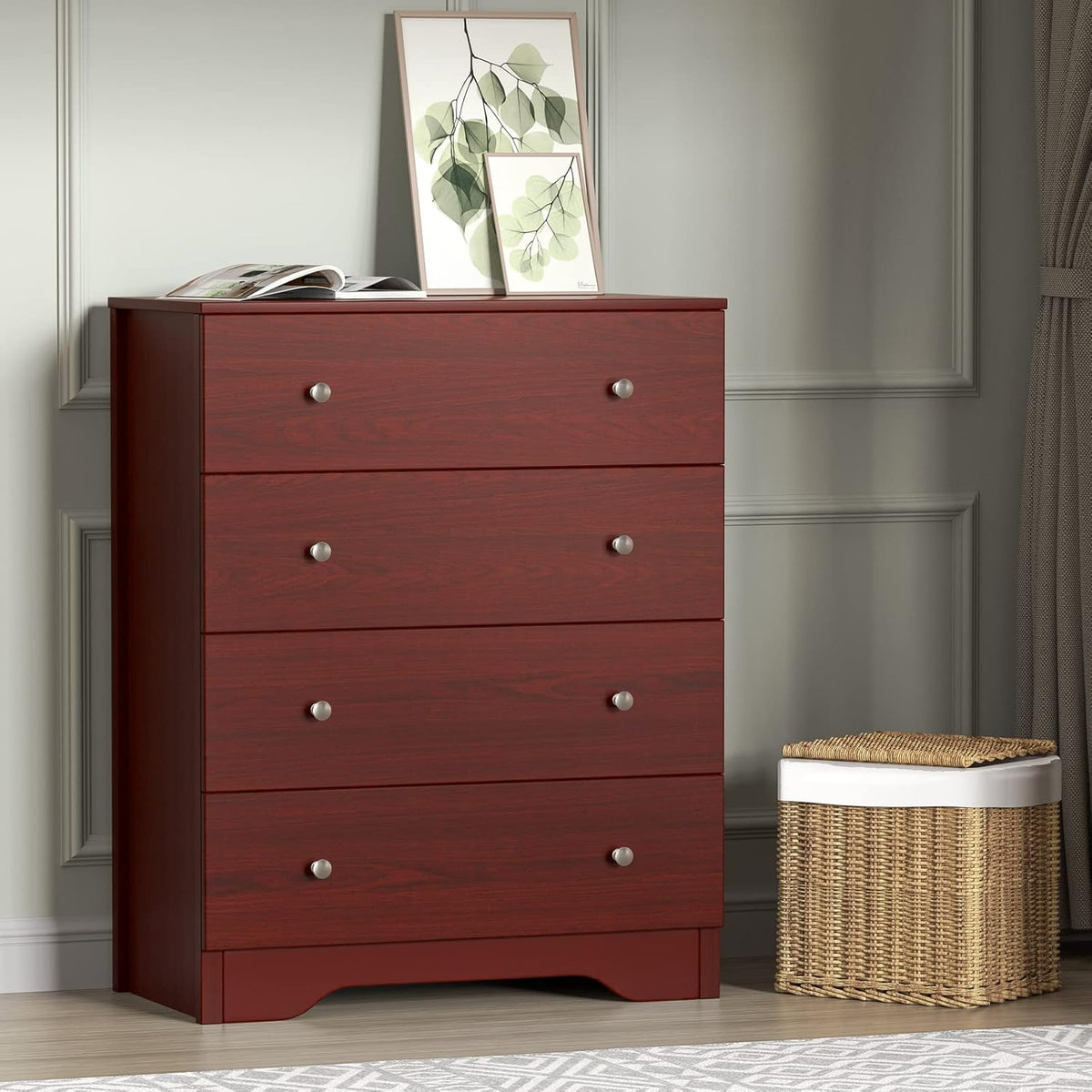 Black 4 Drawer Dresser with Wooden Top N783