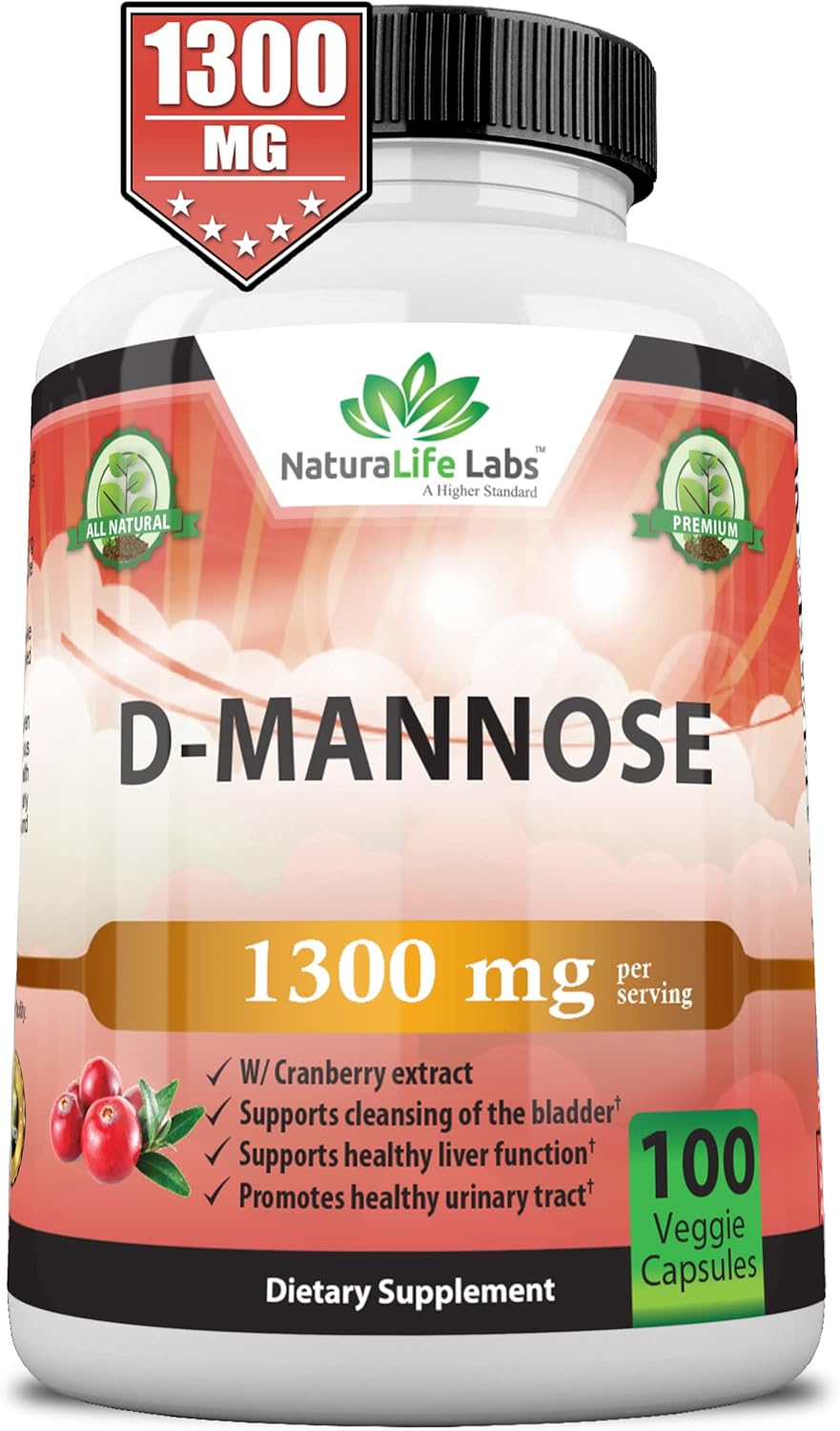 100 Veggie Capsules D-Mannose 1,300 mg with Cranberry Extract X6986