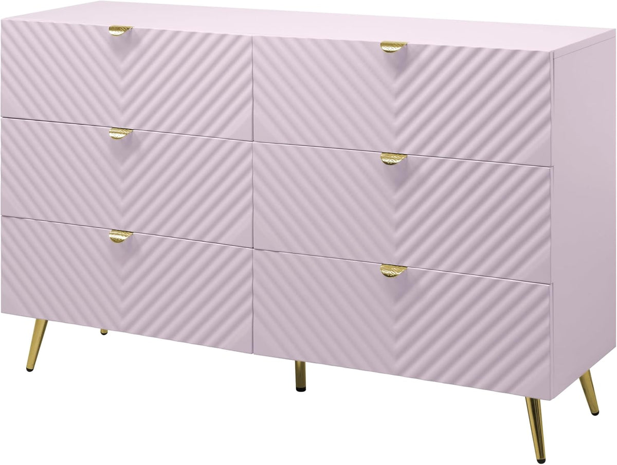 6-Drawer Pink Wood Metal Dresser R791