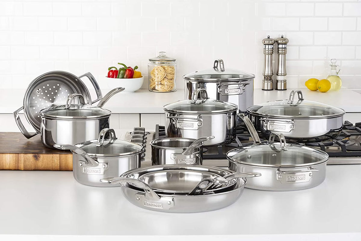 17pc Stainless Steel Cookware Set with Glass Lids Q771