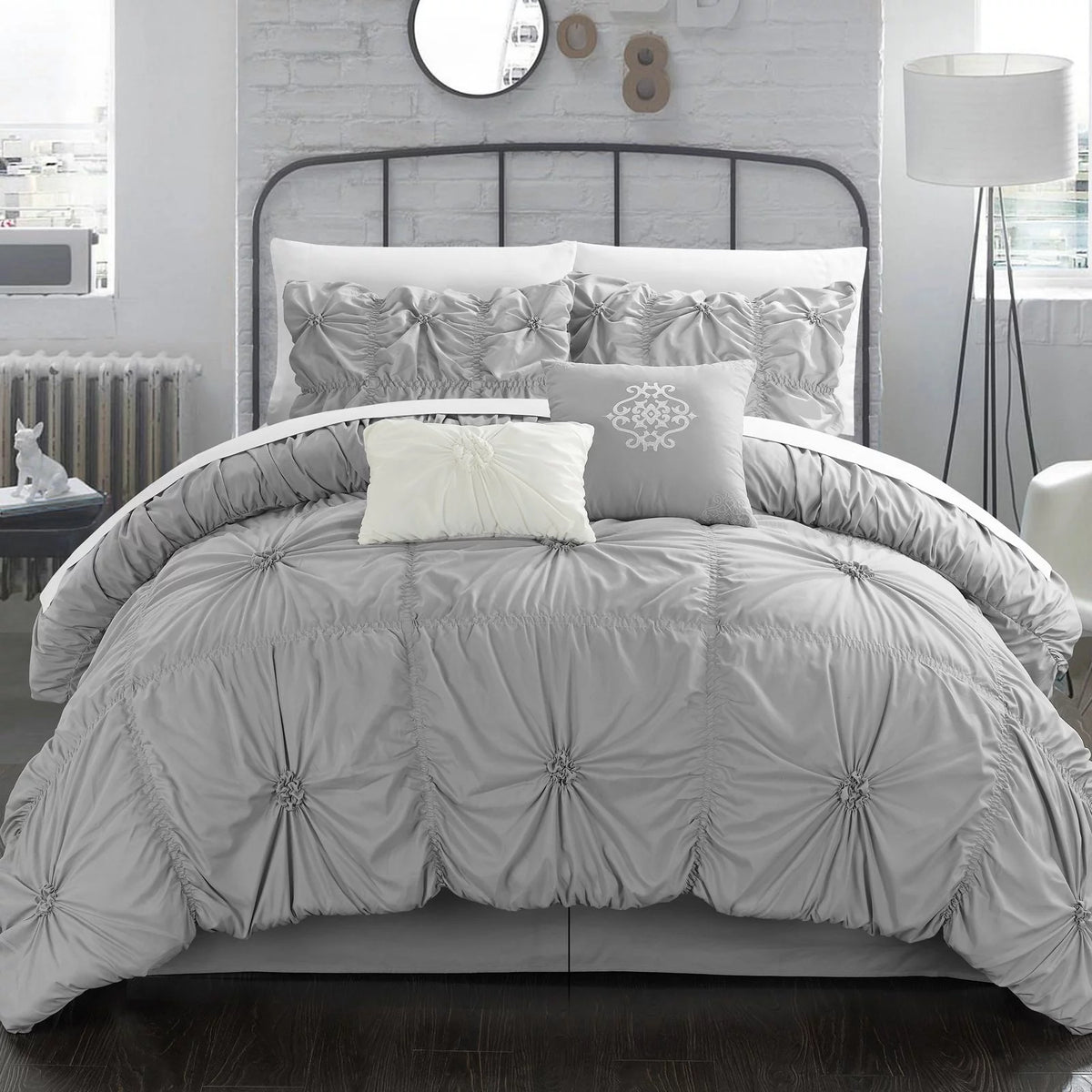 10-Piece Ruffled Comforter Set King Silver S784
